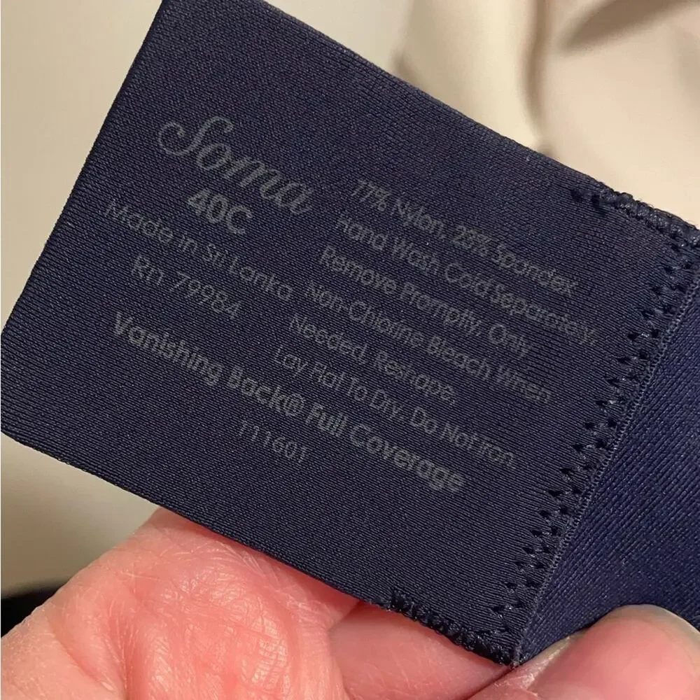 Soma Brand Women's 40C Vanishing Back Full Coverage Bra Navy Underwire